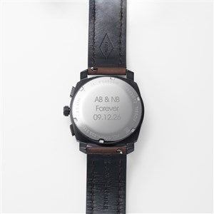 Engraved Fossil Machine Watch with Brown Leather Band display picture 1