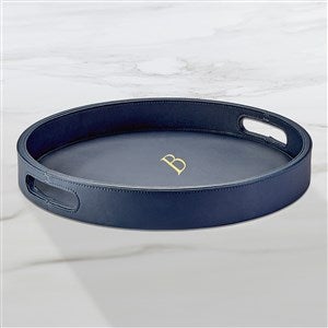 Personalized Round Leather Tray-Navy - 47308D-N