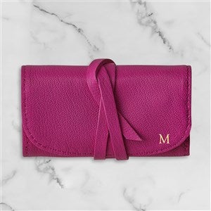 Personalized Small Leather Jewelry Roll - Azalea - 47323D-A