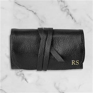 Personalized Small Leather Jewelry Roll - Black - 47323D-BL