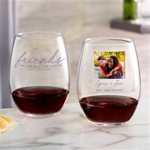 Friends Are The Family We Choose Photo Personalized Stemless Wine Glass - 47404-S