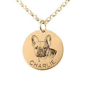 Personalized Antiqued Pet Portrait Necklace - Gold - 47519D-GP