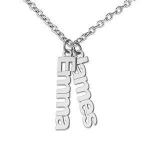 Personalized Vertical Name Silver Charm Necklace - Two Names - 47531D-S2