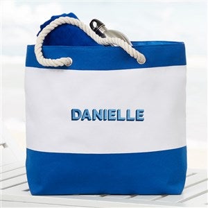 Shadow Name Embroidered Beach Bag - Blue - 47653-B