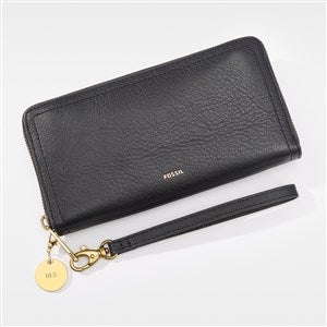 Engraved Fossil Black RFID Logan Zip Wallet - 47729
