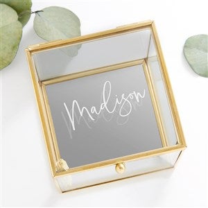 Trendy Script Personalized Glass Jewelry Box - Gold - 47960-G