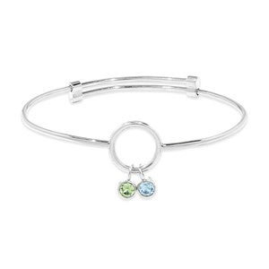 Custom Birthstone Charm Bangle Bracelet - 2 Stones - 47988D-2SS