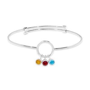 Custom Birthstone Charm Bangle Bracelet- 3 Stones - 47988D-3SS