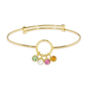 Custom Birthstone Charm Bangle Bracelet - 4 Stones - 47988D-4GD