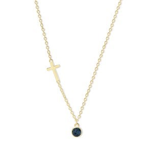Custom Bezel Set Birthstone Cross Necklace- 1 Stone - 48016D-1GD