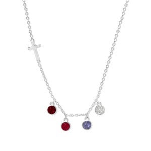 Custom Bezel Set Birthstone Cross Necklace- 4 Stones - 48016D-4SS