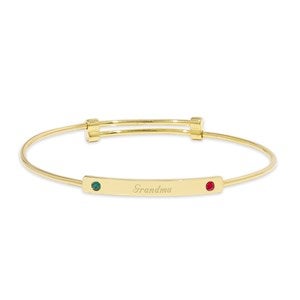 Custom Birthstone Engravable Bar Bangle Bracelet - 2 Stones - 48020D-2GD