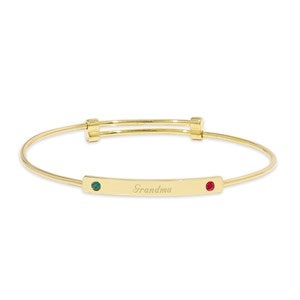 Custom Birthstone Engravable Bar Bangle Bracelet - 2 Stones - 48020D-2GD