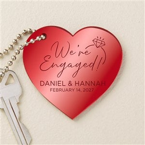 We're Engaged Personalized Red Mirrored Heart Acrylic Keychain - 48852-R