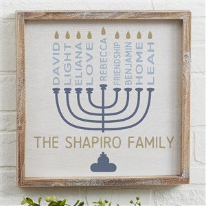 Hanukkah Menorah Personalized Whitewashed Frame Wall Art- 12
