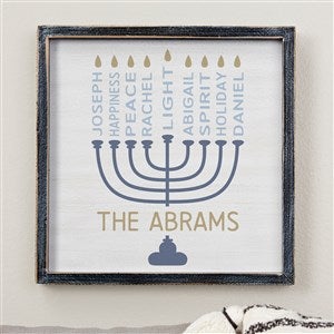 Hanukkah Menorah Personalized Blackwashed Frame Wall Art- 12