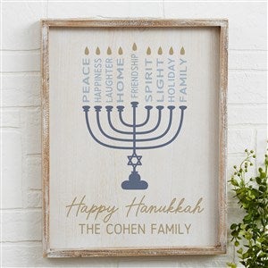 Hanukkah Menorah Personalized Whitewashed Frame Wall Art- 14