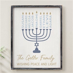 Hanukkah Menorah Personalized Blackwashed Frame Wall Art- 14