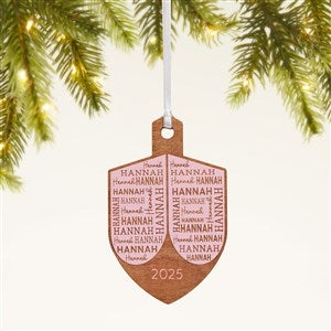 Hannukah Dreidel Personalized Wood Ornament - Pink Stain - 48951-P