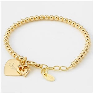 Engraved Kids Gold  Sterling Silver Beaded Heart Bracelet - 49611