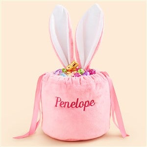 Mini Bunny Ears Embroidered Velvet Drawstring Easter Treat Bag - Pink - 49930-P
