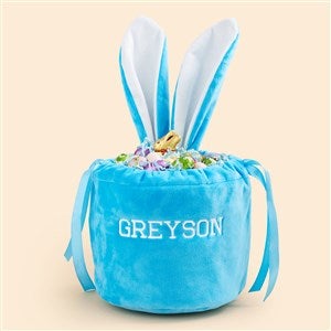 Mini Bunny Ears Embroidered Velvet Drawstring Easter Treat Bag - Blue - 49930-B
