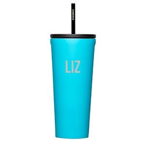 Engraved Corkcicle Monogram 24oz Cold Cup with Straw in Capri Blue - 50229