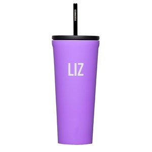 Engraved Corkcicle Monogram 24oz Cold Cup with Straw in Varsity Purple - 50233