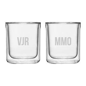 Etched Corkcicle Monogram Double Walled Rocks Glass Set - 50254