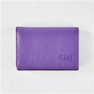 Debossed Leather Card Case in Purple - 50431