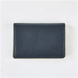 Debossed Leather Card Case in Navy - 50432