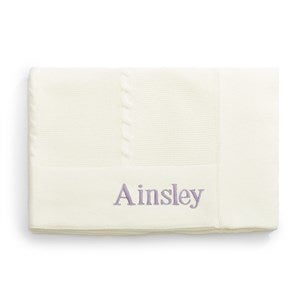 Embroidered Cotton Knit Receiving Blanket in Cream - 50638