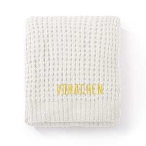 Embroiderd Saranoni Waffle Knit Throw -Moonbeam (Light Grey) - 50694