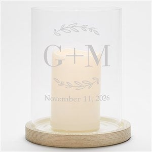 Their Initials Personalized Wedding Hurricane with Whitewashed Wood Base - 50832