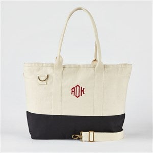 Embroidered Utility Canvas Tote in Natural/Black- Centered Text - 50997-Center