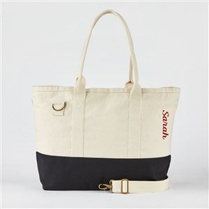 Embroidered Utility Canvas Tote in Natural/Black- Side Text - 51041-Side