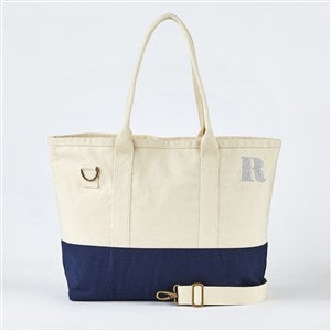 Embroidered Utility Canvas Tote in Natural/Navy- Side Text - 51049-NameSide