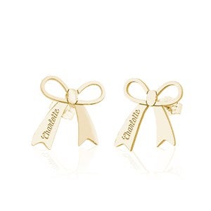 Personalized Name Bow Earrings - Gold - 51050D-GP