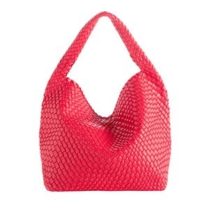 Woven Leather Hobo Bag in Red