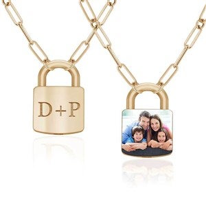 Personalized Initial  Photo Padlock Necklace - Gold Plate - 51230D-GP
