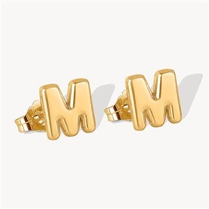 Personalized Gold Bubble Letter Initial Earrings  - 51323D-GP