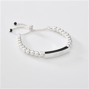 Engraved Silver  Black Beaded Bracelet - 52005