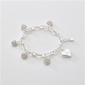 Engraved Silver Pave Heart Charm Bracelet - 52011
