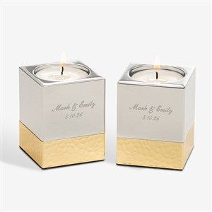 Wedding Engraved Silver & Gold Hammered Metal Candle Holders - 52069