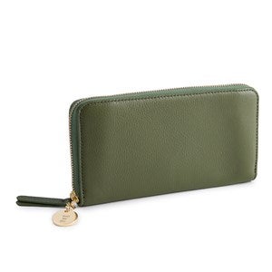 Engraved Vera Bradley Leather Continental Wallet in Bronze Green - 52164