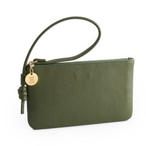 Engraved Vera Bradley Leather Wristlet in Bronze Green - 52168