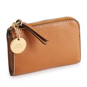 Engraved Vera Bradley Leather Zip Card Pouch in Roasted Pecan - 52175