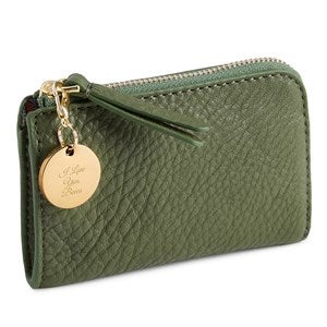 Engraved Vera Bradley Leather Zip Card Pouch in Bronze Green - 52176