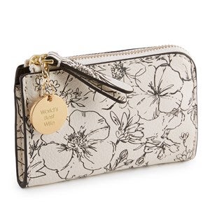 Engraved Vera Bradley Leather Zip Card Pouch in Bloom Cottage Cream - 52177