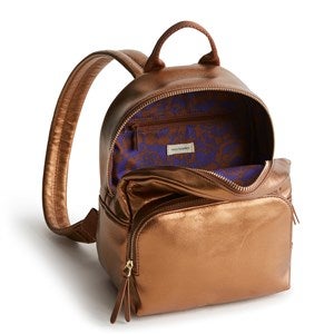 Engraved Vera Bradley Leather Mini Backpack in Bronze Metallic